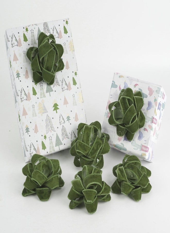 AIMUDI Moss Green Velvet Gift Bows 4.5'' Present Bows for Gift Wrapping Self Adhesive Gift Wrap Bows for Party, Holiday, Wedding, Christmas Decorations - 6 Counts - Image 1